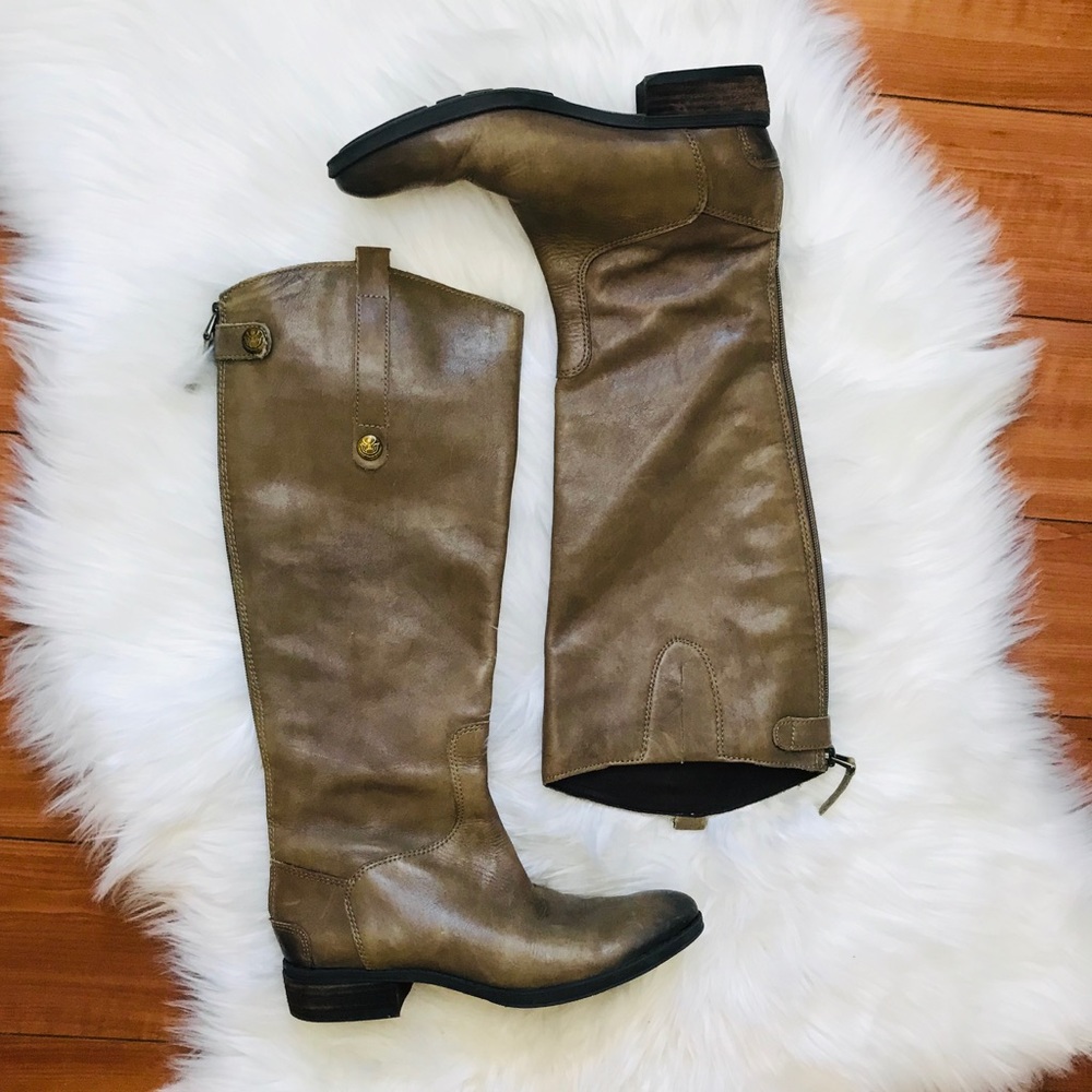 Sam Edelman Penny Riding Boots Grey Leather 6.5